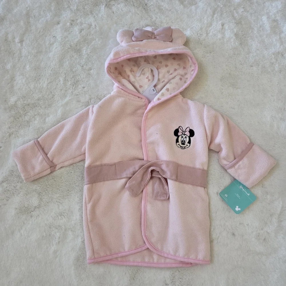 Disney Minnie Mouse Hooded Towel Bathrobe with Ears (Baby Girls), One Size 12M